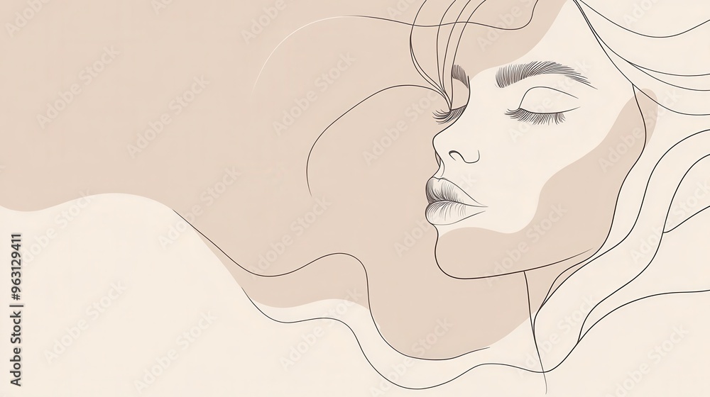 Poster a graceful silhouette of a woman's face is illustrated using smooth lines, emphasizing elegance and 