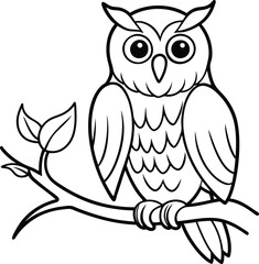 Owl line art vector illustration owl silhouette drawn in black