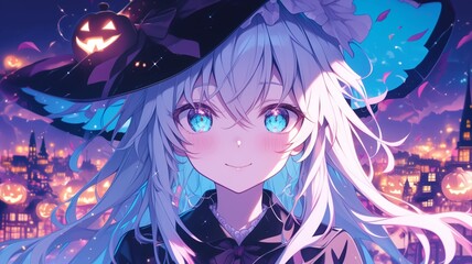 ハロウィンのコスプレをしたアニメ調の美少女