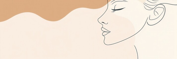 A sleek outline of a woman's face elegantly sketched, set against a soothing, warm-toned background. Generative AI