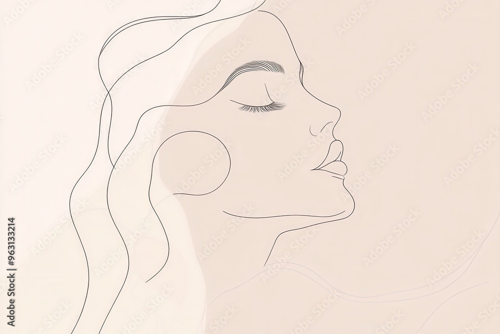 Poster A smooth and elegant silhouette captures the profile of a woman, highlighting her features with minimalist lines against a subtle backdrop. Generative AI