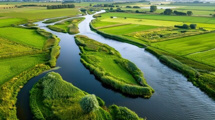 Exploring the Dutch Countryside Green Meadows, Small Canals, and Water Management Systems. Concept Dutch Countryside, Green Meadows, Small Canals, Water Management Systems, Exploring 