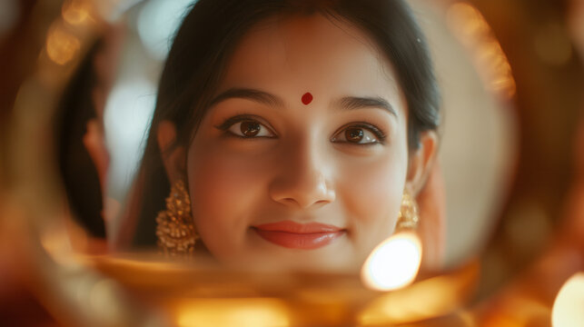 Modern woman looking at husband through seive