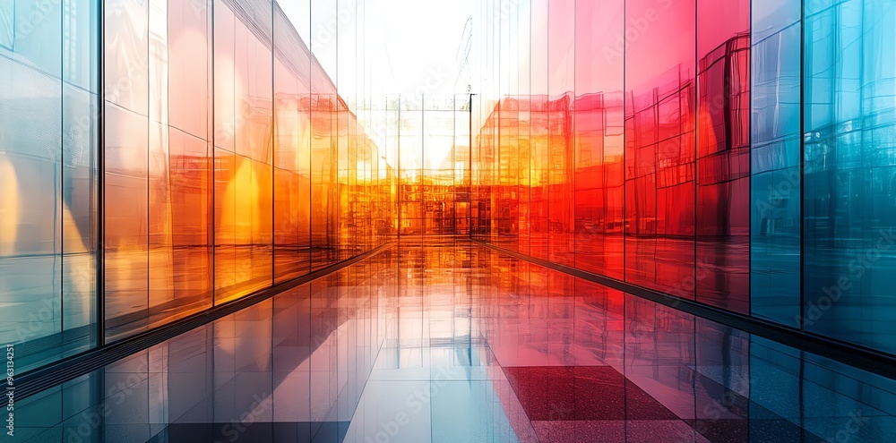 Aufkleber abstract glass architecture with colorful reflections.