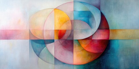 Colorful abstract modern art background with overlapping circular shapes in various hues