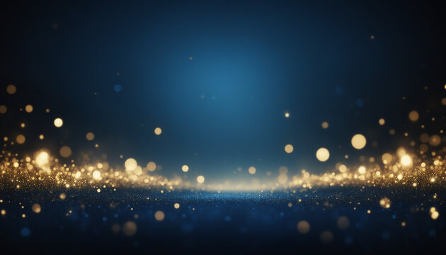 Fond nuit bleu sombre confettis paillettes lumineux dor&eacute;  or No&euml;l r&eacute;veillon f&ecirc;te c&eacute;l&eacute;bration.