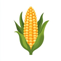 Obraz premium Vibrant Flat Design Corn Cob with Yellow Kernels on White Background | Minimalist and Simple Agriculture Illustration
