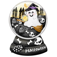 hand drawn halloween ghost witch watercolor painting
