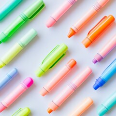 Colorful Highlighter Pens on White Desk - Top View Editorial Photography