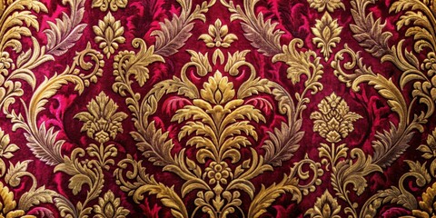 Luxurious velvet damask fabric with rich colors and intricate patterns , high resolution, detailed, textured, velvet, damask, luxury