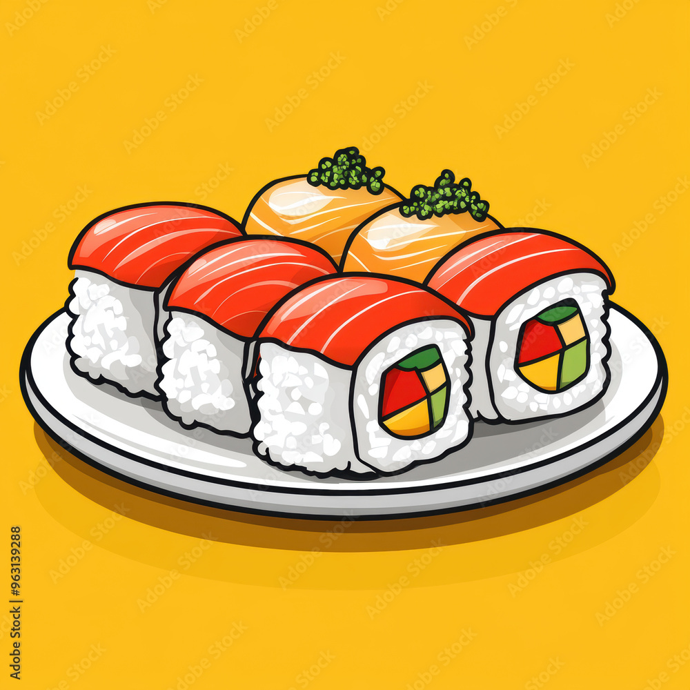 Wall mural sushi rolls on plate.