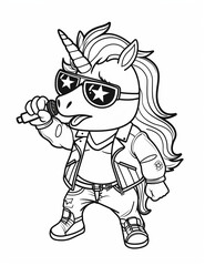 Fototapeta premium Lead Singer Unicorn Rockstar Coloring Pages: Bold Performance with Magical Style – Fun and Easy Line Art