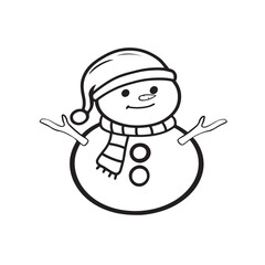 black and white snowman with a scarf line art 