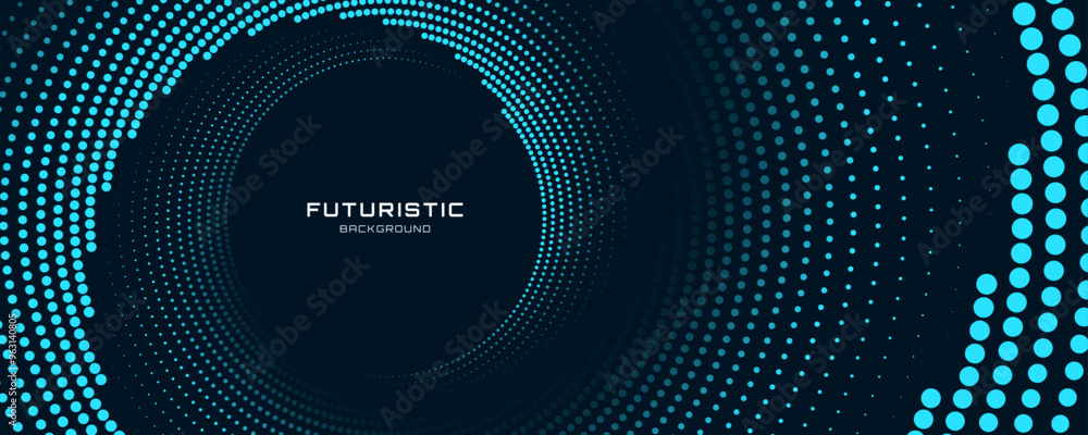 Aufkleber 3d blue circles techno background. big data visualization on dark space with dotted lines shape effe