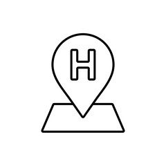 hospital location icon, line vector isolated on white background. trendy and modern design