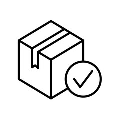 package box icon with check mark, line vector isolated on white background. trendy and modern design