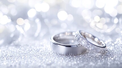 Wedding Rings on Glittery Background