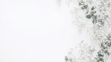 Obraz premium White Flowers and Greenery on a White Background