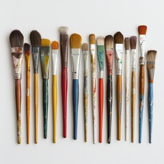 Fototapeta premium Paintbrush Collection: Overhead View on White Background