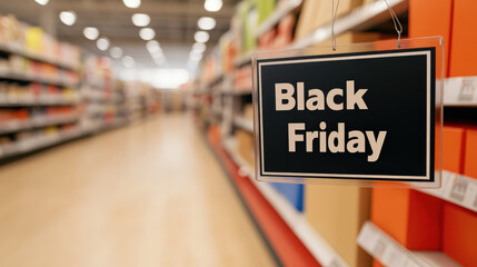 Row of checkout counters, all open with "Black Friday Sale" signs above, ready for the rush, Efficient retail setup