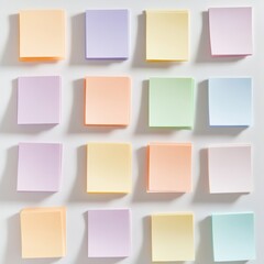 Pastel Sticky Notes: Overhead View of Colorful Reminders on White Background