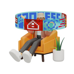 3d illustration Young Adult Using Holographic Technology