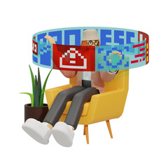 3d illustration Young Adult Using Holographic Technology