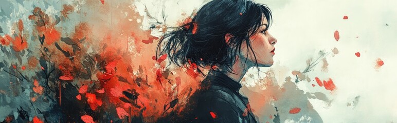 Obraz premium Exploring Emotional Depth Through Abstract Portraiture and Nature's Colors