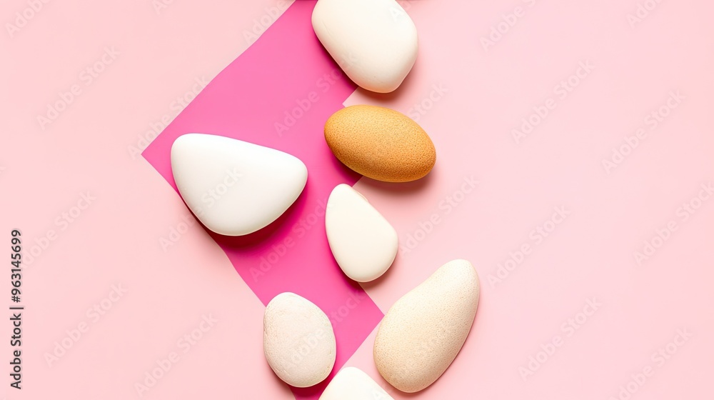 Poster a collection of colorful pebbles and smooth stones is displayed on a vibrant, textured background, s