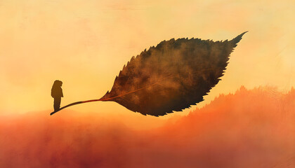Obraz premium A light, abstract silhouette of an object, like a leaf or mountain, blended into the background color.