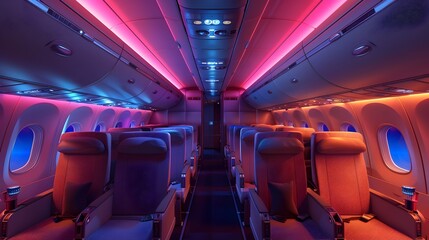 Lavish Airline Cabin Showcasing Luxurious Seating and Mood Lighting for Premium Travel Experience