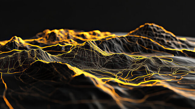 Technical aerial visual, 3D LiDAR GIS aerial map satellite scan model isolated, showing Mrn, Mongolia . Elevation, topography, render