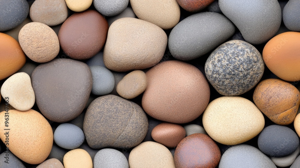 Poster a collection of colorful pebbles and smooth stones is displayed on a vibrant, textured background, s