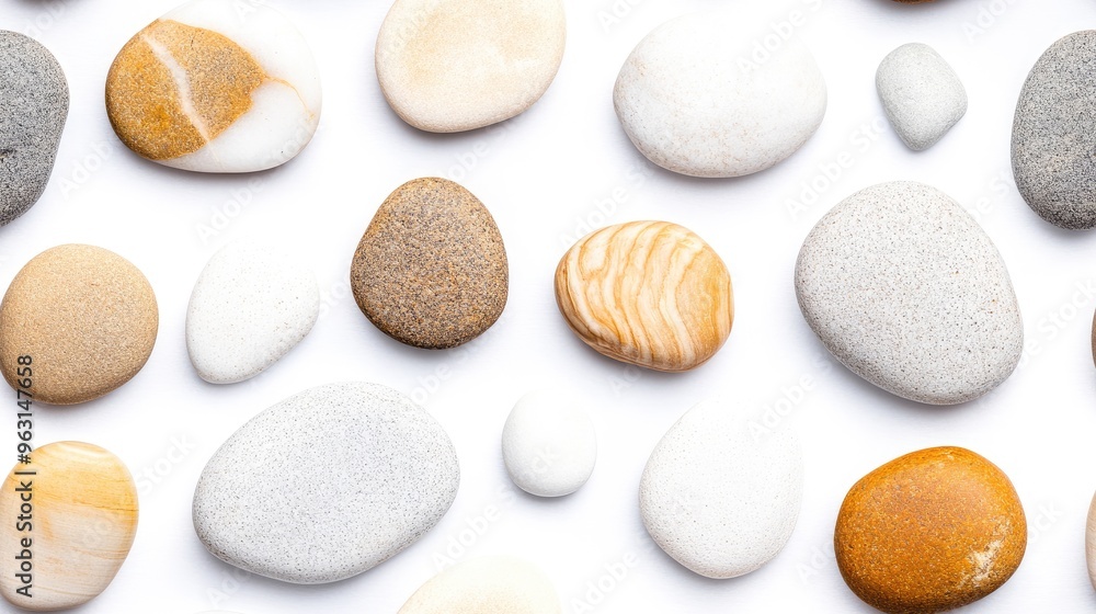 Poster a collection of colorful pebbles and smooth stones is displayed on a vibrant, textured background, s