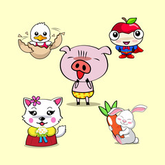 Set of animal cartoon vectors set