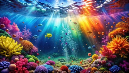 Vibrant underwater symphony of colors and bubbles , underwater, symphony, vibrant, colors, bubbles, aquatic, marine life
