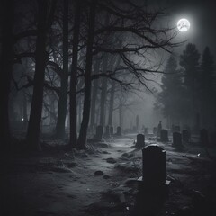 Midnight in a Haunted Forest: Eerie Graveyard on All Hallows' Eve
