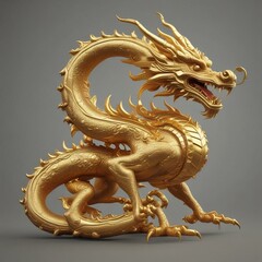 Gold Dragon Celebrating Chinese New Year in 3D Illustration
