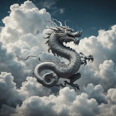 Majestic Chinese Dragon Symbolizing Power in High Contrast Flight