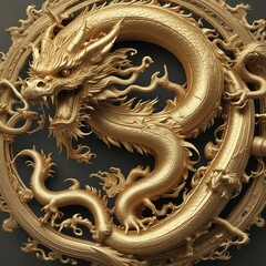 Regal Golden Chinese Dragon on White Background Representing Power and Contrast