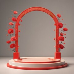 Elegant Chinese New Year Podium Background Design in High Contrast