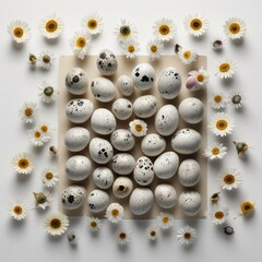 Elegant Springtime Composition with Quail Eggs and Flowers