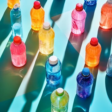 Sports Drink Showdown: A Top-Down View of Popular Brands on a Gym Floor