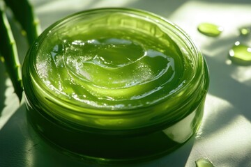 Fresh Aloe Leaves with Cream Jar and Sunshine Shadows