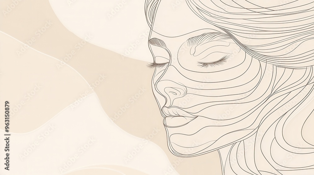 Poster A striking silhouette of a woman's face is elegantly outlined, featuring smooth lines and a serene expression against a soft backdrop. Generative AI