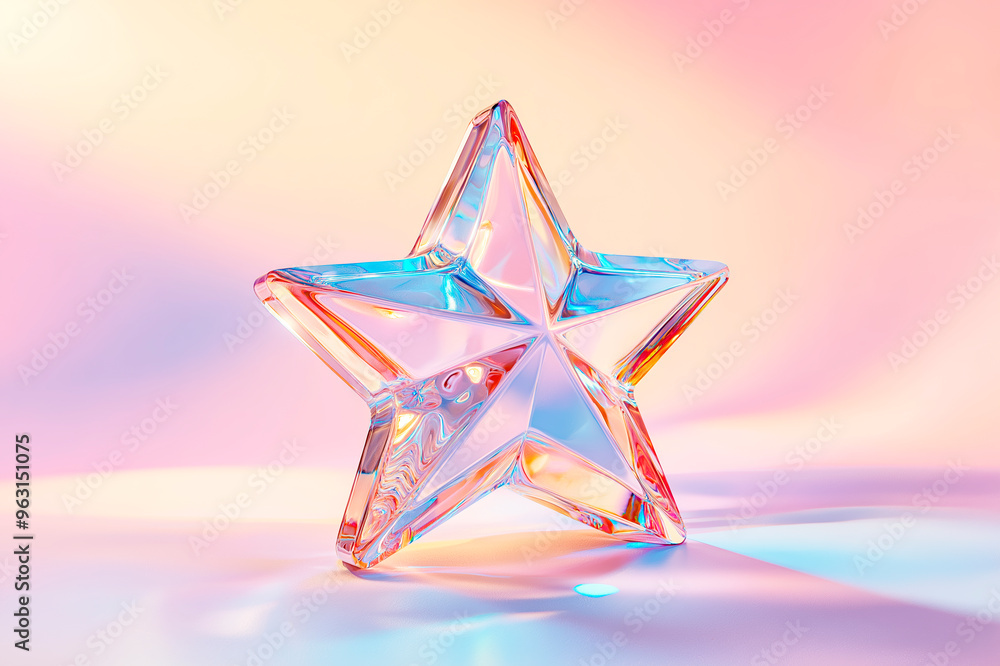 Poster Crystal star with vibrant reflections on a soft gradient background. Ai generative.