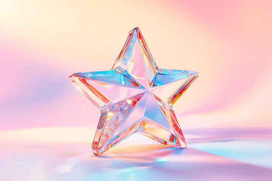 Crystal star with vibrant reflections on a soft gradient background. Ai generative.