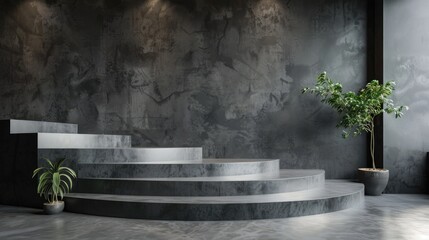Cement interior backdrop with dark grey color for product presentation.