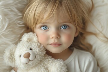 Serene Toddler Portrait with Teddy Bear