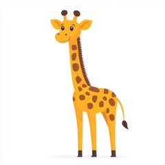 Cheerful Flat Design Giraffe Illustration on White Background - Minimalistic and Cute Animal Artwork Concept